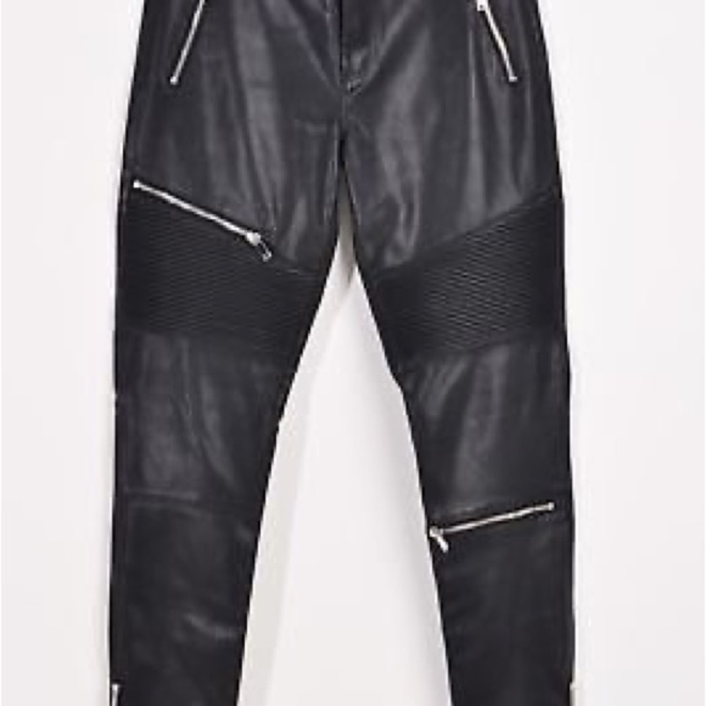 ZARA FAUX LEATHER BIKER TROUSERS WITH ZIPS BLACK PANTS LEGGINGS